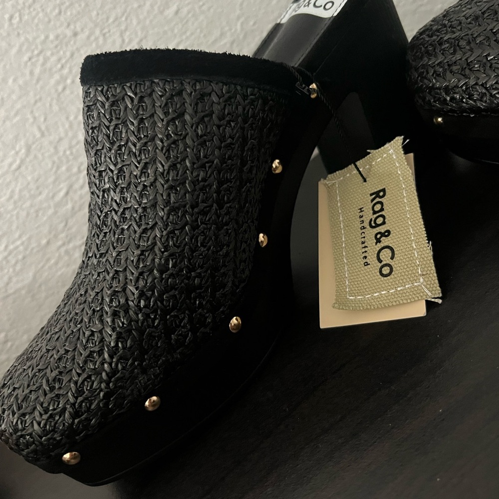 Women's Black Woven Clogs